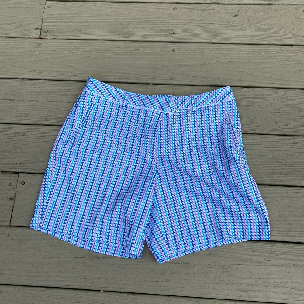 NWOT LADY HAGEN Blue/Lavender/Teal/White Patterned High-waist Shorts, Size: 12